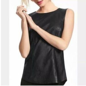 CABI Black Faux Vegan Leather Tank Top Blouse Sz10
